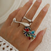 Wholesale Metal Ring With Colored Gemstone Pendant Tassel Design Bohemian Style Heart Shape And Geometric Pattern Electroplated