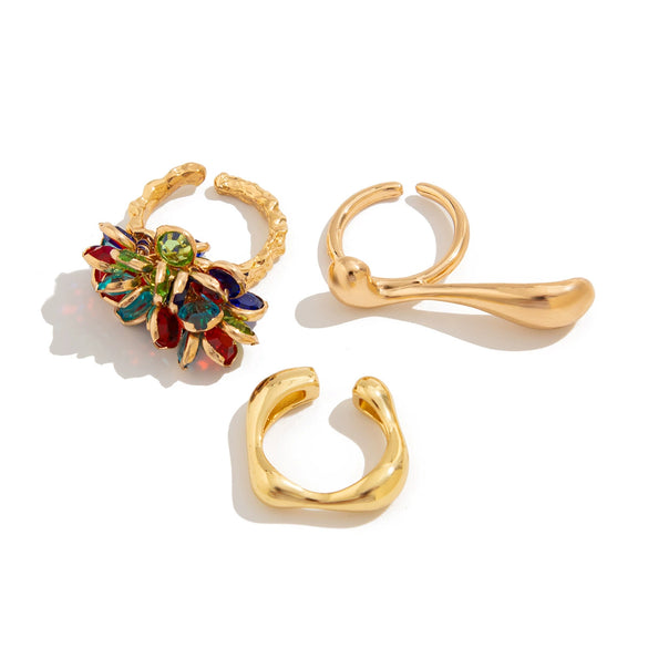 Wholesale Metal Ring With Colored Gemstone Pendant Tassel Design Bohemian Style Heart Shape And Geometric Pattern Electroplated