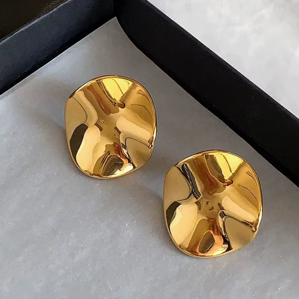 Wholesale Metal Round Earrings With Real Gold Plating Exaggerated Style And Geometric Pattern For Women