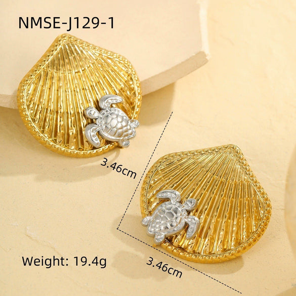 Wholesale Metal Shell Series Stainless Steel Jewelry With Geometric Pattern Electroplated 18K Gold For Women
