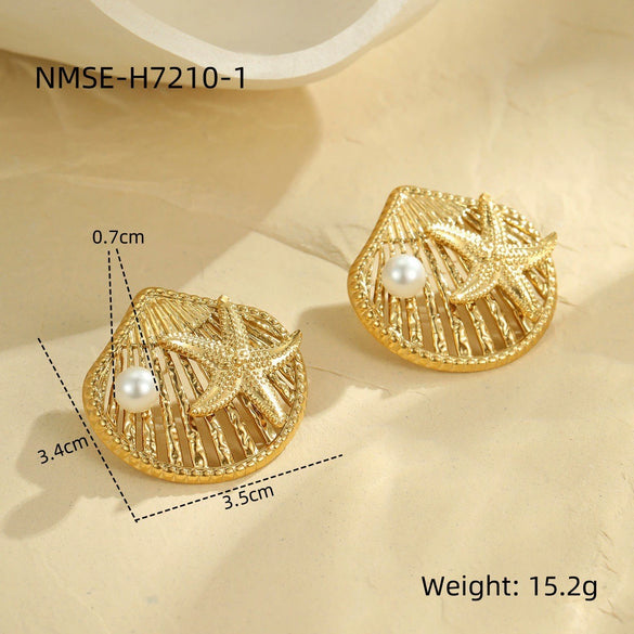 Wholesale Metal Shell Series Stainless Steel Jewelry With Geometric Pattern Electroplated 18K Gold For Women