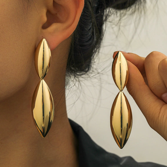 Wholesale Metal Simple Smooth Goldplated Double Horse Eyes Water Drop Shape Women's Earrings