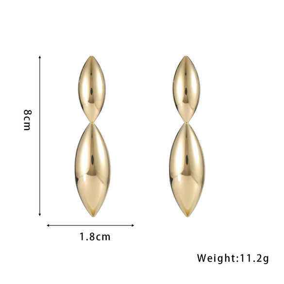 Wholesale Metal Simple Smooth Goldplated Double Horse Eyes Water Drop Shape Women's Earrings