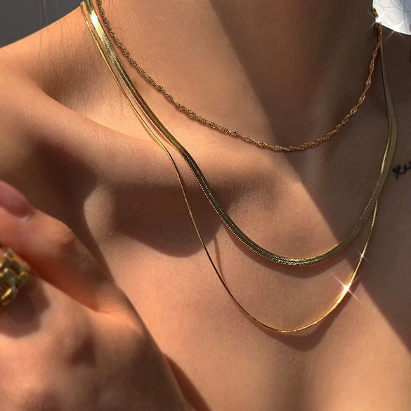 Wholesale Metal Snake Bone Chain Multilayered Necklace Punk Style Geometric Alloy Electroplated For Women