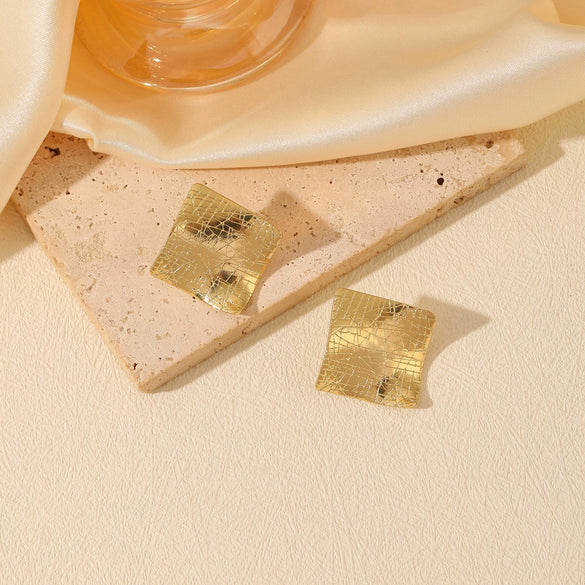 Wholesale Metal Square Geometric Earrings With Engraving And Electroplating For Women