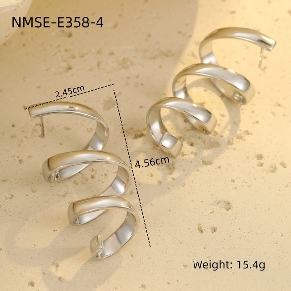 Wholesale Metal Stainless Steel Geometric Wave Spiral Electroplated Earrings For Women Retro Cool Style