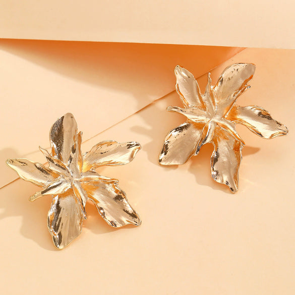 Wholesale Metal Stud Earrings Alloy Geometric Flower Leaf Electroplating For Women