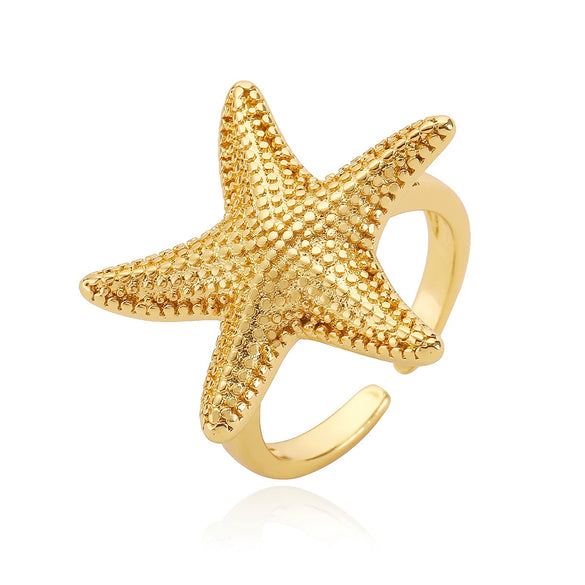 Wholesale Metal Style Copper Electroplated Gold Starfish Open Ring For Women Geometric Design