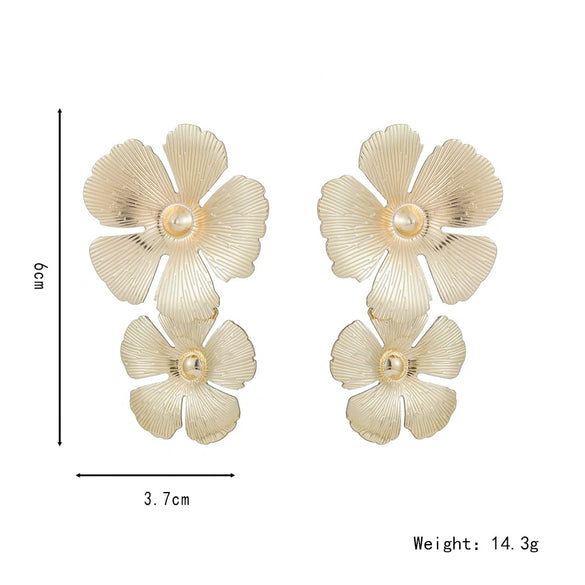 Wholesale Metal Sweet Fresh Brushed Flower Earrings With Electroplating
