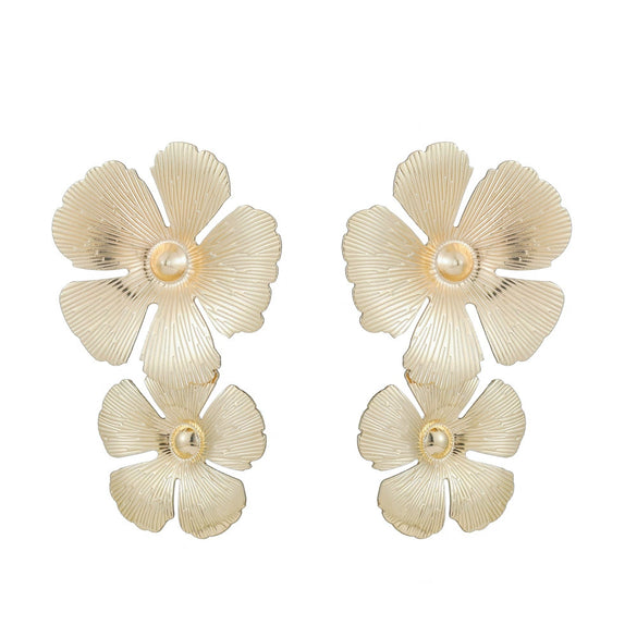 Wholesale Metal Sweet Fresh Brushed Flower Earrings With Electroplating