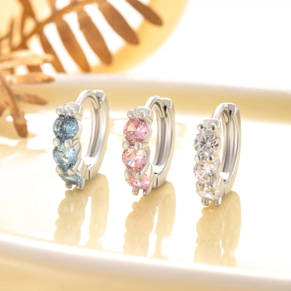 Wholesale Metal Sweet Geometric Copper Zircon Ear Buckle Earrings For Women Electroplated
