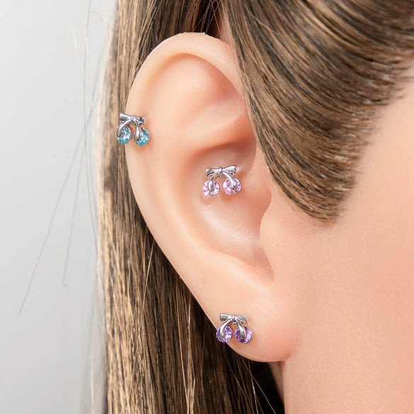 Wholesale Metal Sweet Style Fruit Shape Electroplating Titanium Steel Cartilage Puncture Ear Bone Nail
