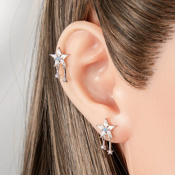 Wholesale Metal Tassel Star Inlaid Zircon Earrings For Unisex