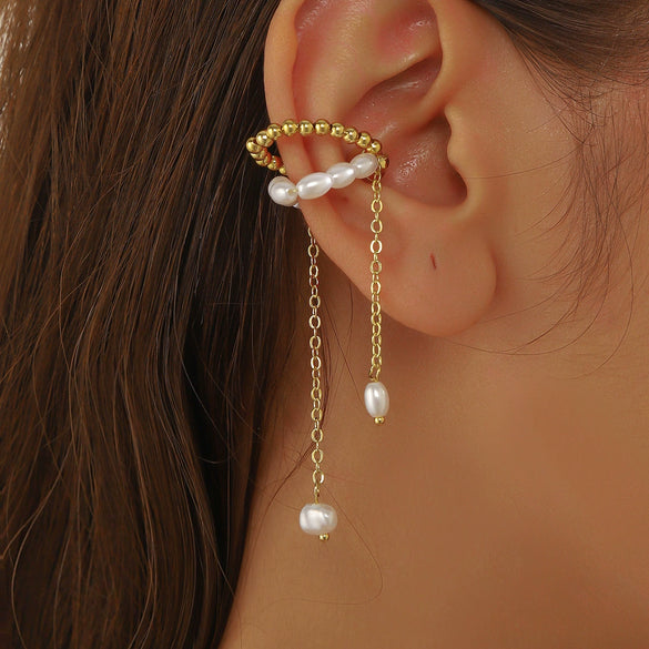 Wholesale Metal Ushaped Retro Style Magnet Pearl Tassel Electroplated Ear Clip For Women