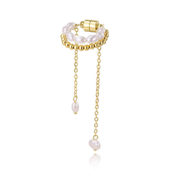 Wholesale Metal Ushaped Retro Style Magnet Pearl Tassel Electroplated Ear Clip For Women