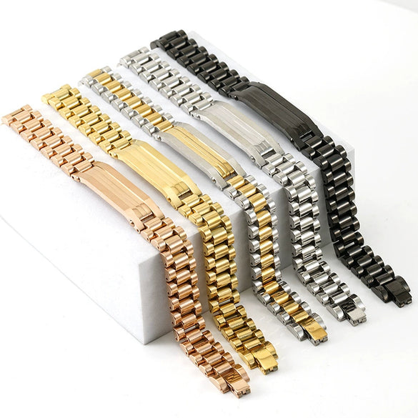 Wholesale Metal Watch Chain 316L Stainless Steel Men's Geometric Vacuum Plated Bracelet
