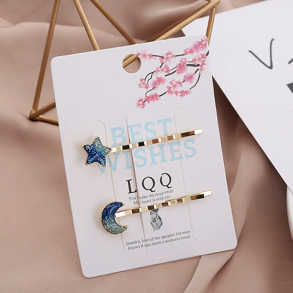 Wholesale Metal Women's Cute Fairy Cat Star Hairpin Side Clip With Electroplating Treatment