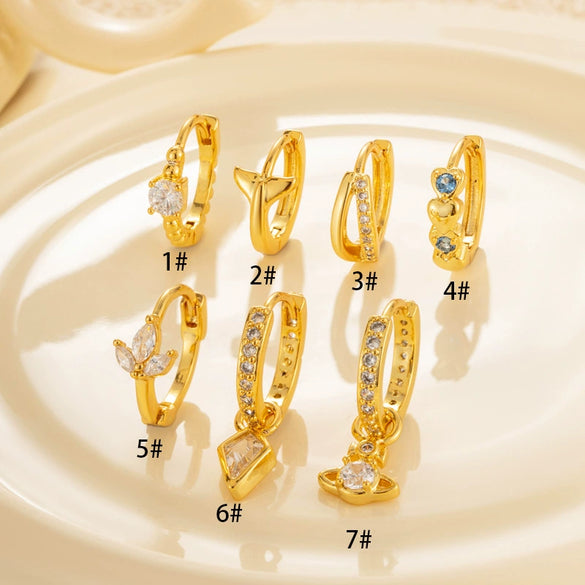 Wholesale Metal Zircon Heart Shape Pendant Cartilage Earring With Electroplating