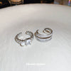 Wholesale Metal Zircon Pearl Double Layer Opening Finger Ring With Geometric Design