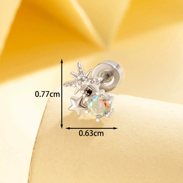 Wholesale Metal Zirconia Fashion Unisex Star Earrings For Cartilage Puncture