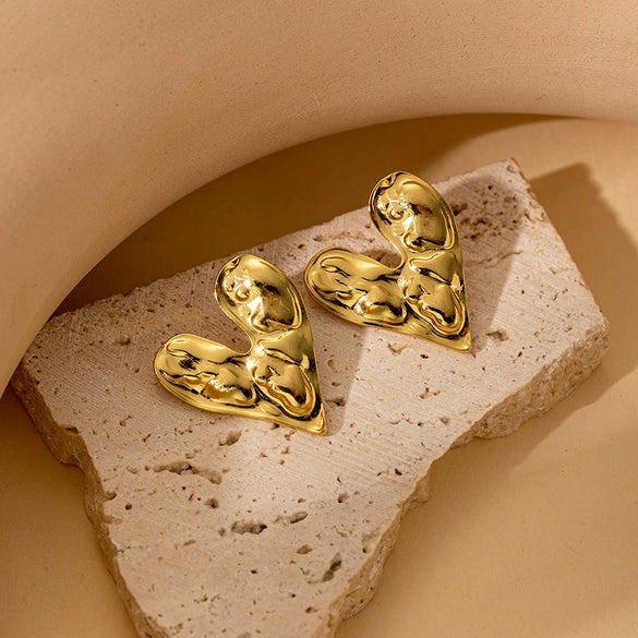 Wholesale Metallic Irregular Geometric Thread Wave Titanium Steel Earrings For Women Electroplated Ear Jewelry