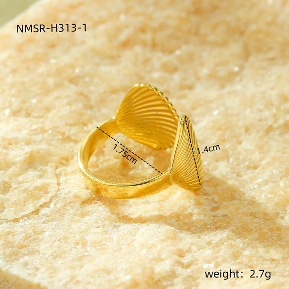 Wholesale Metallic Stainless Steel Ring With Starfish Shell Design Electroplating For Women