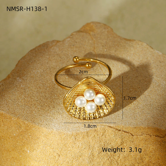 Wholesale Metallic Stainless Steel Ring With Starfish Shell Design Electroplating For Women