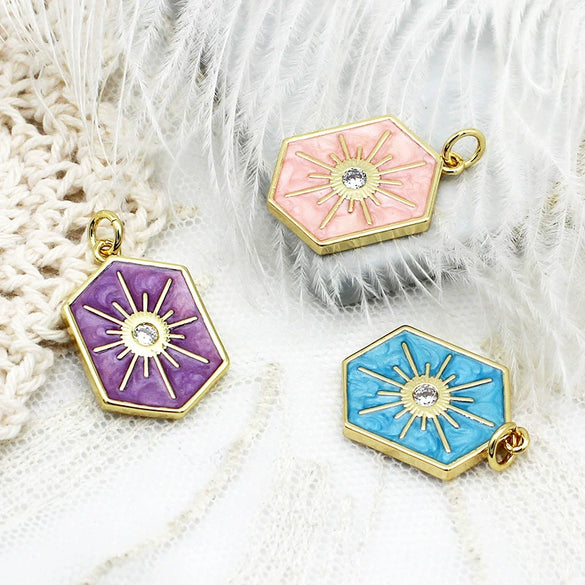 Wholesale Micro Inlaid Hexagonal Sun Pendant Necklace Diy Jewelry Accessories Copper 18K Gold Plated