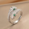 Wholesale Micro Inlaid Zircon Double Headed Snake Shaped Ring For Women Light Luxury Titanium Steel Geometric Design Electroplated