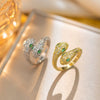 Wholesale Micro Inlaid Zircon Double Headed Snake Shaped Ring For Women Light Luxury Titanium Steel Geometric Design Electroplated