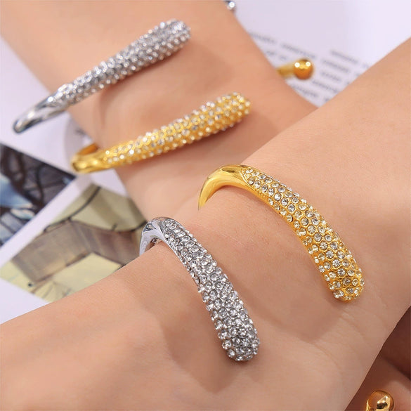 Wholesale Micro Inlaid Zircon Open Bracelet In Simple Geometric Style Titanium Steel 18K Gold Plated Jewelry