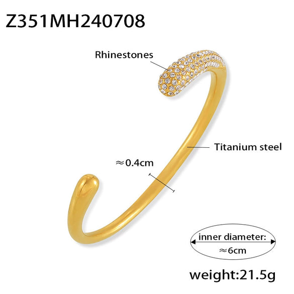 Wholesale Micro Inlaid Zircon Open Bracelet In Simple Geometric Style Titanium Steel 18K Gold Plated Jewelry