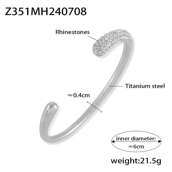 Wholesale Micro Inlaid Zircon Open Bracelet In Simple Geometric Style Titanium Steel 18K Gold Plated Jewelry