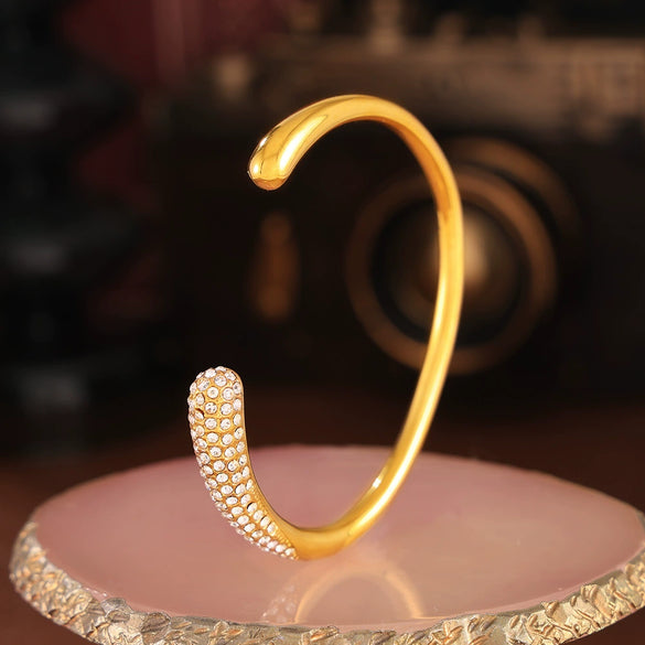Wholesale Micro Inlaid Zircon Open Bracelet In Simple Geometric Style Titanium Steel 18K Gold Plated Jewelry