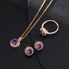 Wholesale Micro Inlay Color Zircon Gold Plated Copper Jewelry Set With Round Necklace Ring Earrings In Geometric Design