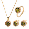 Wholesale Micro Inlay Color Zircon Gold Plated Copper Jewelry Set With Round Necklace Ring Earrings In Geometric Design