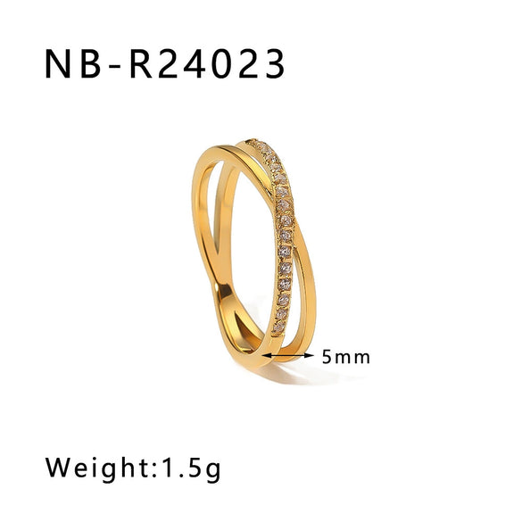 Wholesale Microencrusted Diamond Stainless Steel Doublelayer Pearl Simple Ring Set Geometric Shape Electroplated Hand Jewelry Unisex