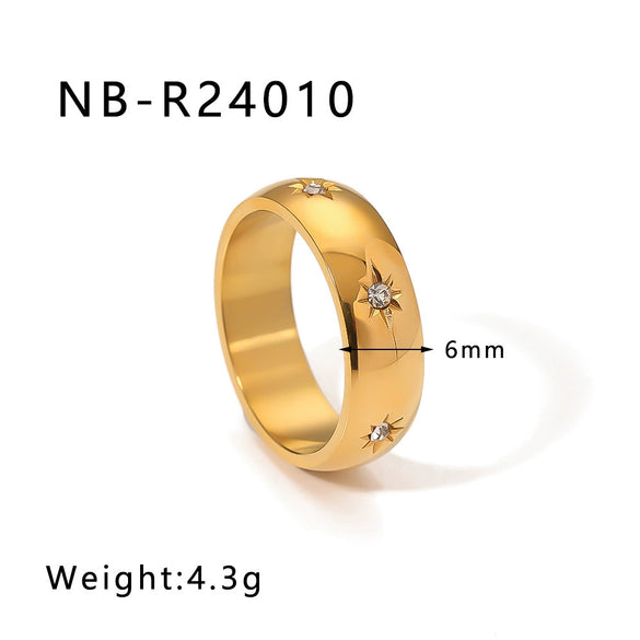 Wholesale Microencrusted Diamond Stainless Steel Doublelayer Pearl Simple Ring Set Geometric Shape Electroplated Hand Jewelry Unisex