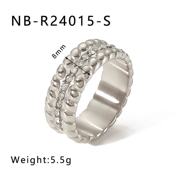 Wholesale Microencrusted Diamond Stainless Steel Doublelayer Pearl Simple Ring Set Geometric Shape Electroplated Hand Jewelry Unisex