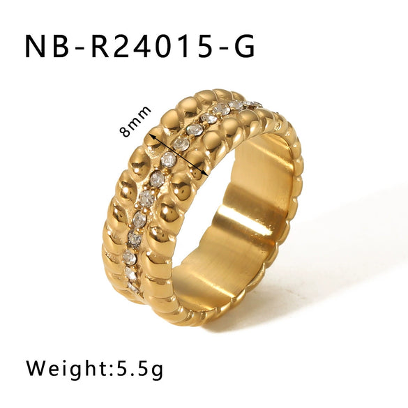 Wholesale Microencrusted Diamond Stainless Steel Doublelayer Pearl Simple Ring Set Geometric Shape Electroplated Hand Jewelry Unisex