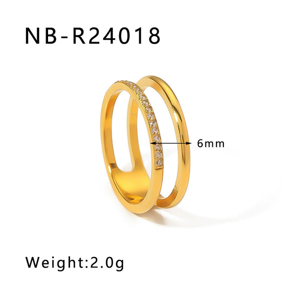 Wholesale Microencrusted Diamond Stainless Steel Doublelayer Pearl Simple Ring Set Geometric Shape Electroplated Hand Jewelry Unisex