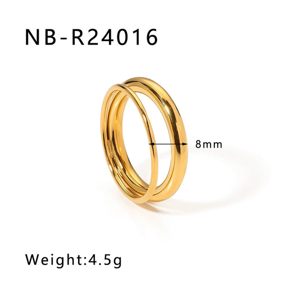 Wholesale Microencrusted Diamond Stainless Steel Doublelayer Pearl Simple Ring Set Geometric Shape Electroplated Hand Jewelry Unisex