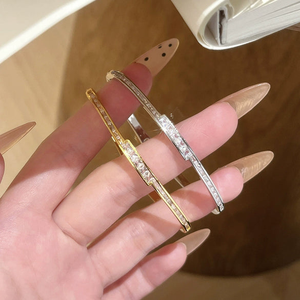 Wholesale Microinlaid Brass Square Zircon Interwoven Geometric Clasp Bracelet Light Luxury Style