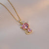 Wholesale Microinlaid Diamond Cute Kitten Necklace For Girls Titanium Steel Gold Inlaid Geometric Style