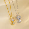 Wholesale Microinlaid Diamond Cute Kitten Necklace For Girls Titanium Steel Gold Inlaid Geometric Style