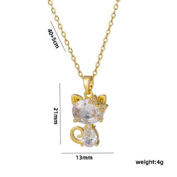 Wholesale Microinlaid Diamond Cute Kitten Necklace For Girls Titanium Steel Gold Inlaid Geometric Style