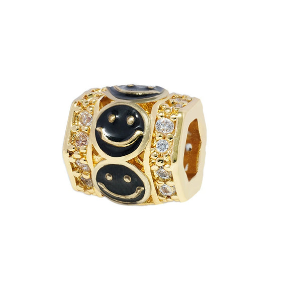 Wholesale Microinlaid Smiley Cylindrical Beads Bracelet Accessories Copper Electroplated