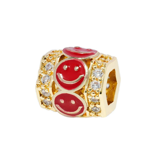 Wholesale Microinlaid Smiley Cylindrical Beads Bracelet Accessories Copper Electroplated