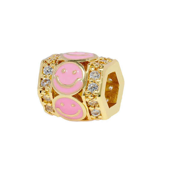 Wholesale Microinlaid Smiley Cylindrical Beads Bracelet Accessories Copper Electroplated
