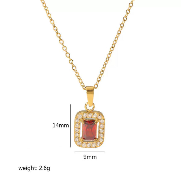 Wholesale Microinlaid Zircon And Ruby Necklace Stainless Steel And Titanium Steel With Geometric Style Electroplating For Women